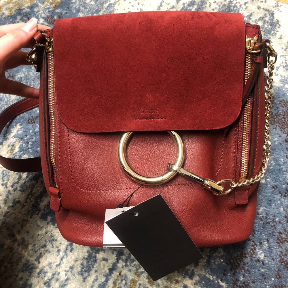 chloe small faye backpack burgundy/wine  NEW
